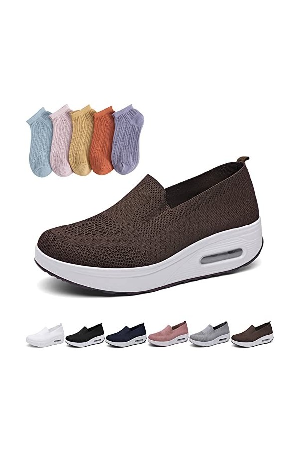 Baskets orthopédiques à plateforme pour femme, chaussures de marche à enfiler avec coussin dair, 5 paires de chaussettes en 