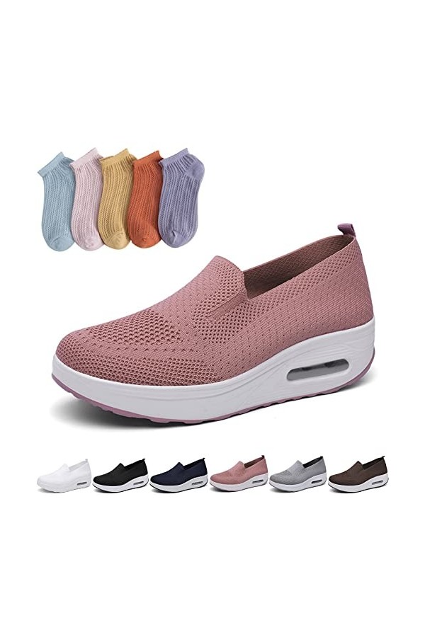 Baskets orthopédiques à plateforme pour femme, chaussures de marche à enfiler avec coussin dair, 5 paires de chaussettes en 