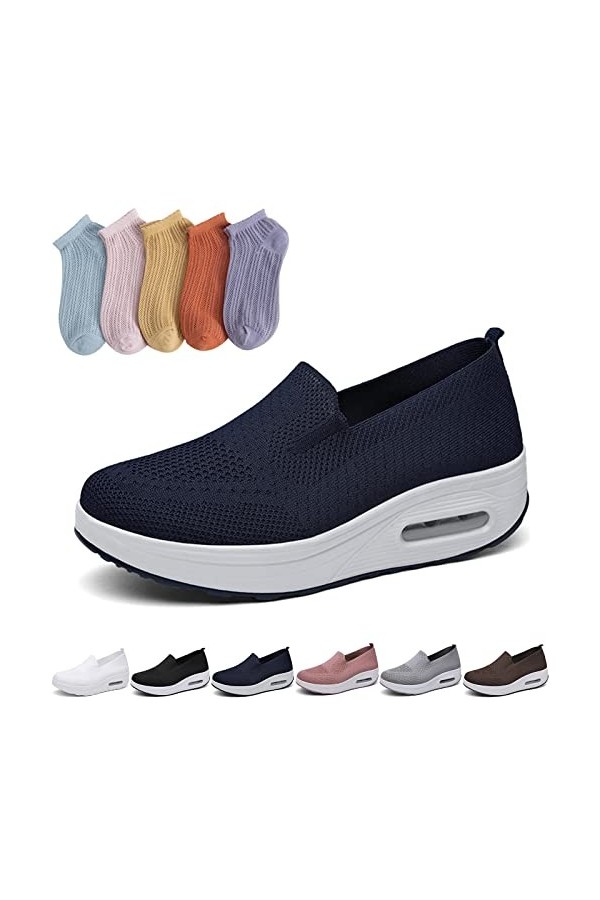 Baskets orthopédiques à plateforme pour femme, chaussures de marche à enfiler avec coussin dair, 5 paires de chaussettes en 