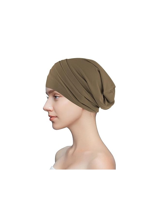 Chapeaux de chimio en coton - Noir/gris/kaki - En cuir violet - Doux et réglable - Pour femme, kaki, taille unique