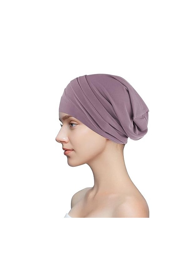 Chapeaux de chimio en coton - Noir/gris/kaki - En cuir violet - Doux et réglable - Pour femme, kaki, taille unique