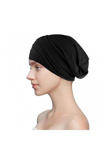 Chapeaux de chimio en coton - Noir/gris/kaki - En cuir violet - Doux et réglable - Pour femme, Noir , taille unique