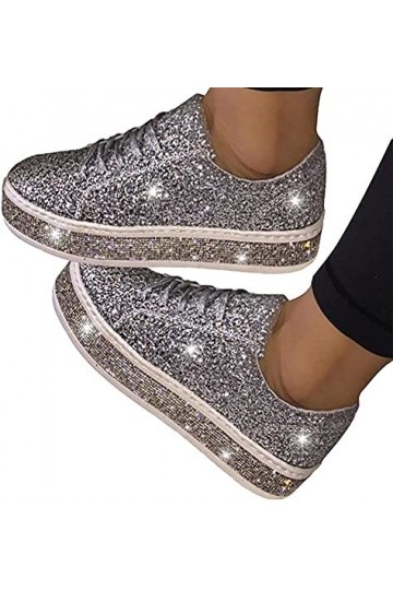ticticlily Femme Baskets Mode Paillette LéGer Respirante Tendance Sneakers Basses Chaussures De Nightclub C Rose 35 EU