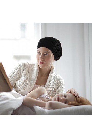 Chapeaux de chimio en coton - Noir/gris/kaki - En cuir violet - Doux et réglable - Pour femme, Noir , taille unique