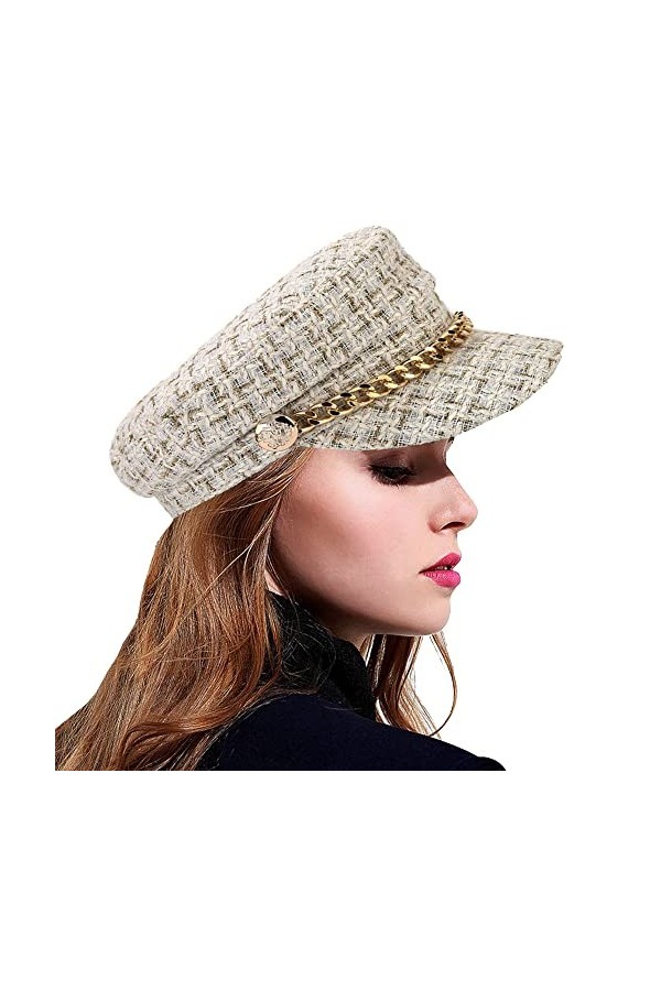 UTOWO Casquette dhiver Classique en Tweed pour Femme - Blanc - Taille M