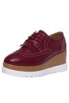 ANUFER Femmes Haut Plateforme Creepers Lacer Richelieu Gland Talon Compensé Bout Carré Trainers Chaussure Beige SN020213 EU38