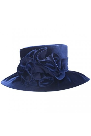 Lawliet Chapeaux dhiver élégants en velours pour femme - En polyester - Motif floral, bleu marine