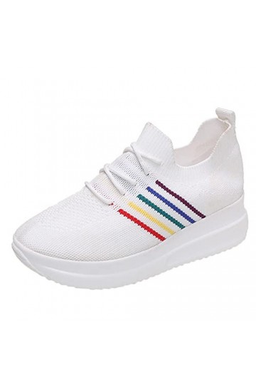Baskets Mode Femme Sneakers Respirant Mesh Confortable A Lacets Plates Canvas Chaussures De Conseil Casual Sneakers Half-Supp