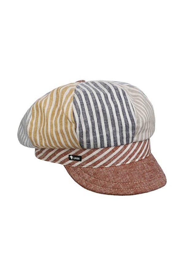 Lipodo Casquette Gavroche Multicolour Stripes Femme - Made in Italy Baker Boy avec étiquette en Lin visière, visière Printemp
