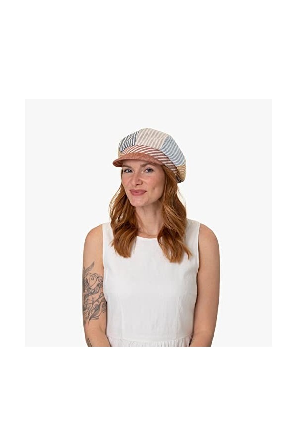 Lipodo Casquette Gavroche Multicolour Stripes Femme - Made in Italy Baker Boy avec étiquette en Lin visière, visière Printemp