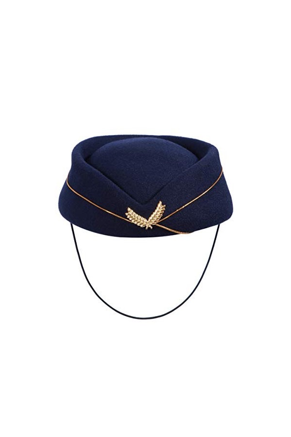 TENDYCOCO Chapeau dhôtesse en feutre rétro pour femme, noir foncé, M