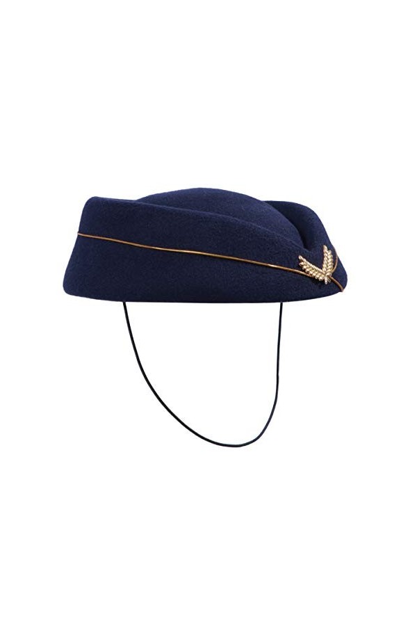 TENDYCOCO Chapeau dhôtesse en feutre rétro pour femme, noir foncé, M