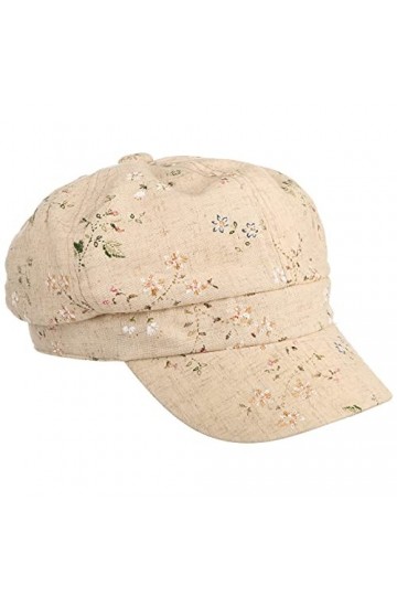 Lipodo Casquette Gavroche en Lin Flowers Femme - pour avec étiquette visière, visière Printemps-été - S 55-56 cm Beige
