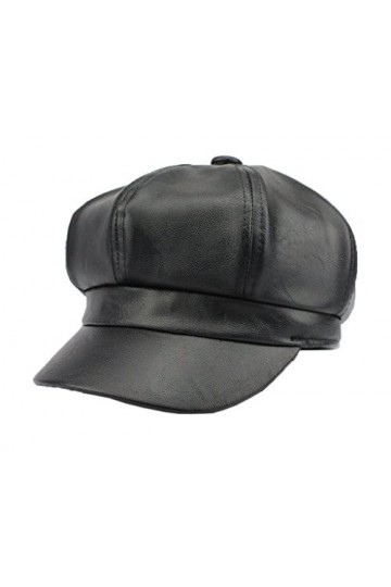 YL Femme Casquette Gavroche Souple Chapeau Octogone Style Rétro en Cuir PU Neuf Accessoire Unisexe Noir 