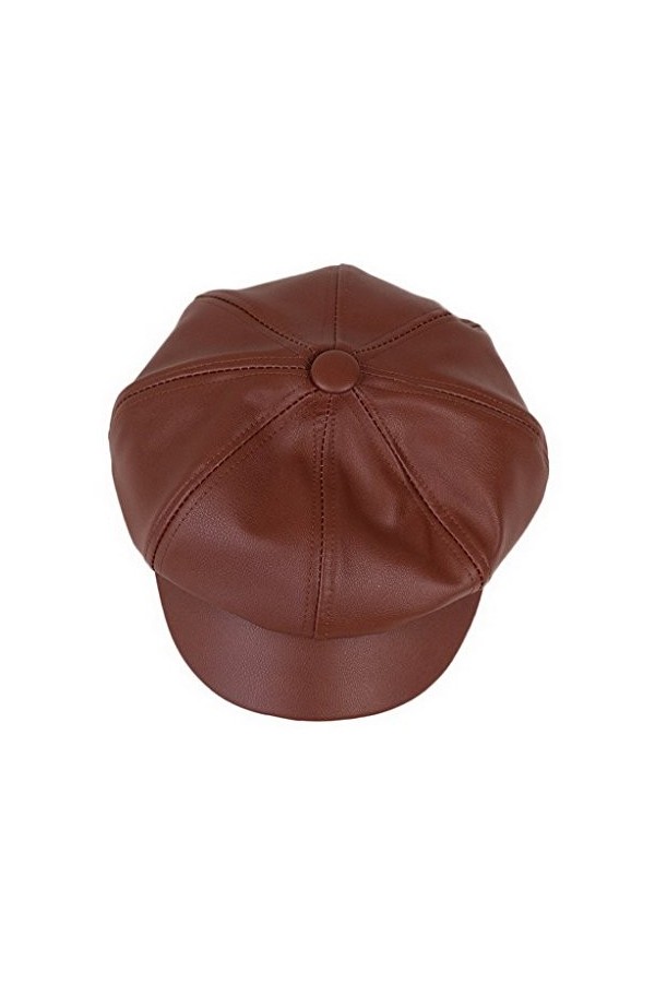 YL Femme Casquette Gavroche Souple Chapeau Octogone Style Rétro en Cuir PU Neuf Accessoire Unisexe Noir 