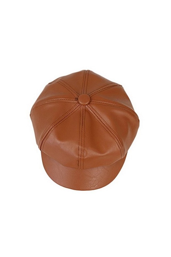 YL Femme Casquette Gavroche Souple Chapeau Octogone Style Rétro en Cuir PU Neuf Accessoire Unisexe Noir 