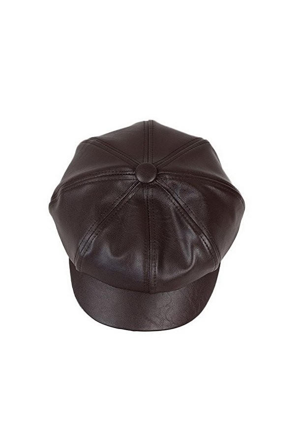 YL Femme Casquette Gavroche Souple Chapeau Octogone Style Rétro en Cuir PU Neuf Accessoire Unisexe Noir 