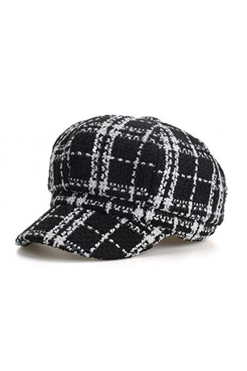 Femme Casquette Souples Plaid Gavroche Béret Hiver Tricoté Bonnet Visière Chapeau Noir 