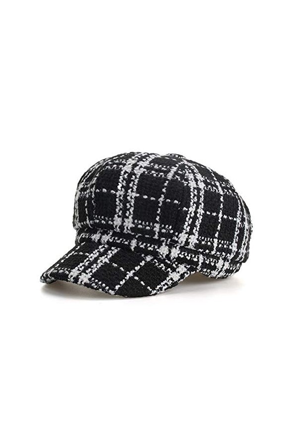 Femme Casquette Souples Plaid Gavroche Béret Hiver Tricoté Bonnet Visière Chapeau Noir 