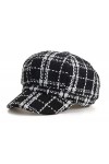 Femme Casquette Souples Plaid Gavroche Béret Hiver Tricoté Bonnet Visière Chapeau Noir 