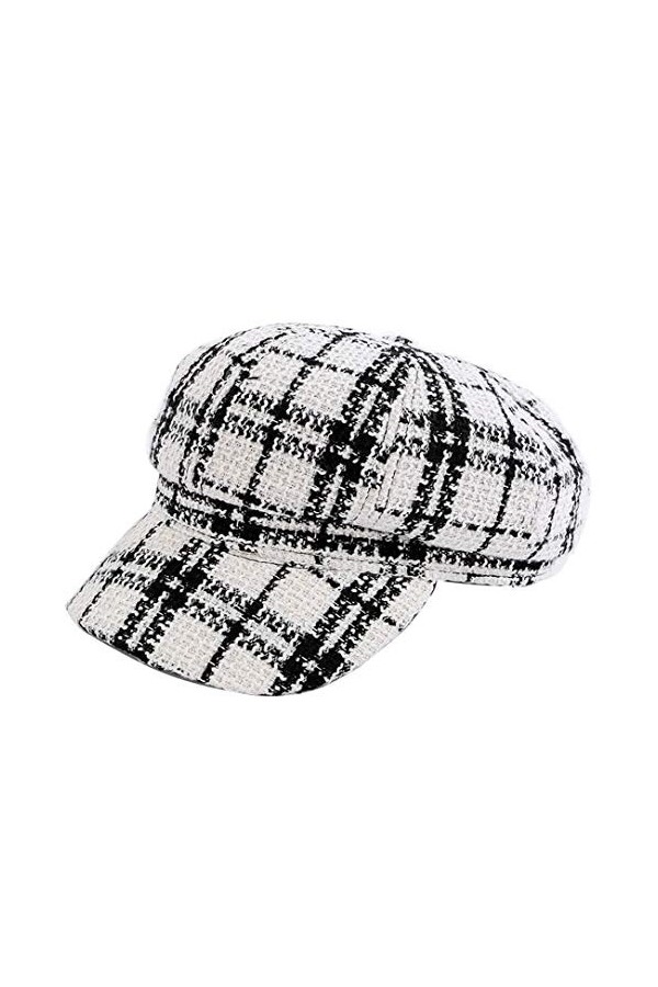 Femme Casquette Souples Plaid Gavroche Béret Hiver Tricoté Bonnet Visière Chapeau Noir 