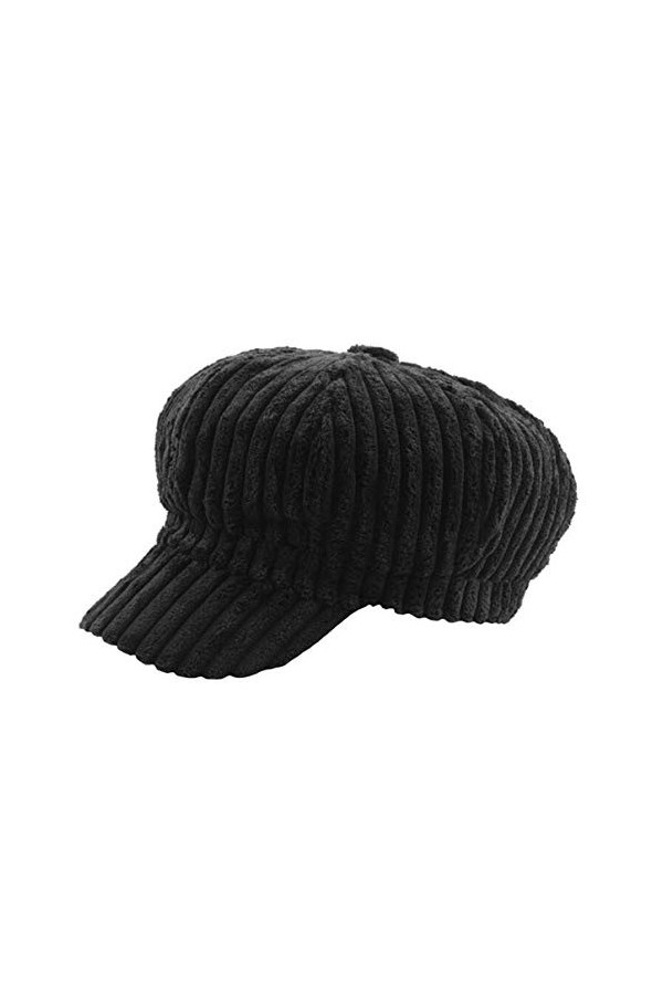dhiver Casquettes Gavroche Souples Chaud en Velours côtelé Bérets Bonnet Chapeau Plate pour Dames Noir 