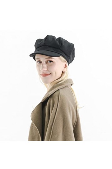 ZLYC Femme Classique Casquette Gavroche Hiver Casquette Souple Noir ,Taille Unique