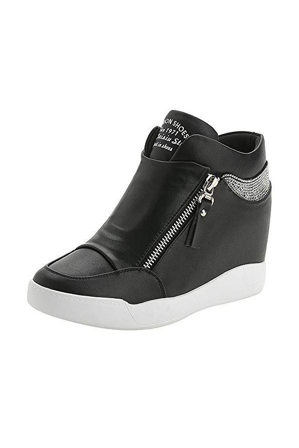 rismart Femme Talon Compensé Plateforme Bottillon Élégant Baskets Mode Chaussures SN15018 Blanc,35.5 EU 