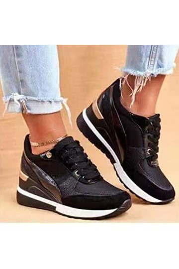 Reuvv Baskets compensées pour Femmes à Talons Hauts à Lacets sans Lacet Chaussures de Marche décontractées Baskets compensées