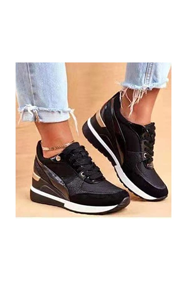 Reuvv Baskets compensées pour Femmes à Talons Hauts à Lacets sans Lacet Chaussures de Marche décontractées Baskets compensées