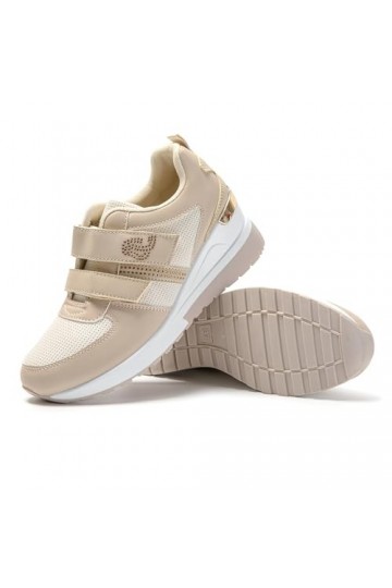 JOMIX Basket Scratch Femme Sneakers Wedge Chaussures Compensées Femme Chaussures de Sport Confortable Beige, 40 