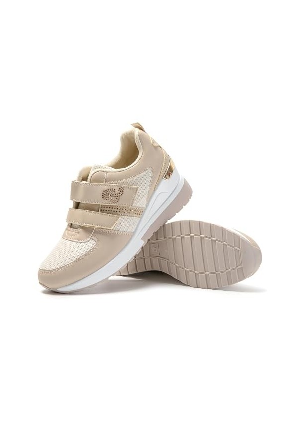 JOMIX Basket Scratch Femme Sneakers Wedge Chaussures Compensées Femme Chaussures de Sport Confortable Beige, 40 