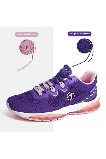 Femme Baskets Fille Fitness Chaussures Outdoor Running Gym Sport Sneakers Lacets Plate, Violet Taille 41 EU