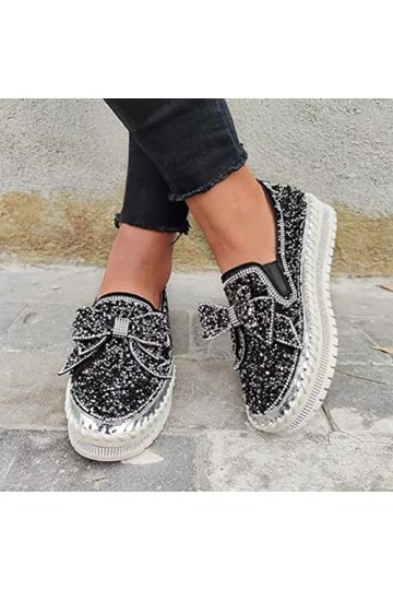 ticticlily Femme Baskets Mode Paillette LéGer Respirante Tendance Sneakers Basses Chaussures De Nightclub D Noir 38 EU