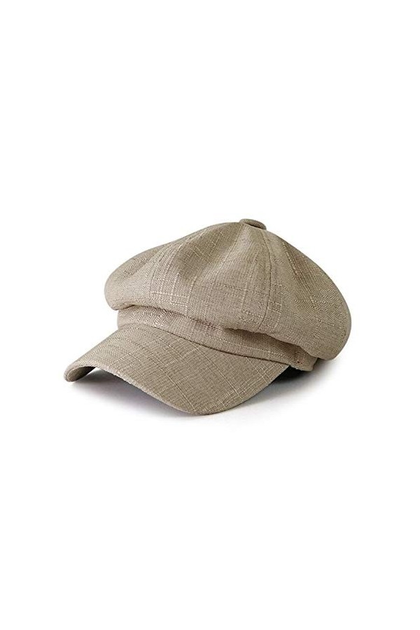 RUICHENG Casquette Gavroche Femme Linen Béret Casquette Souples Newsboy Chapeau Plate Marron 