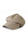 RUICHENG Casquette Gavroche Femme Linen Béret Casquette Souples Newsboy Chapeau Plate Marron 