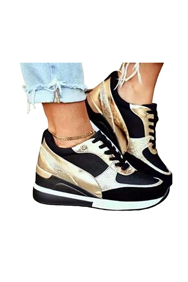 Frdun Basket Eva Glow Chaussures décontractées à talon haut compensé pour femme Chaussures à lacets rétro pour usage quotidie