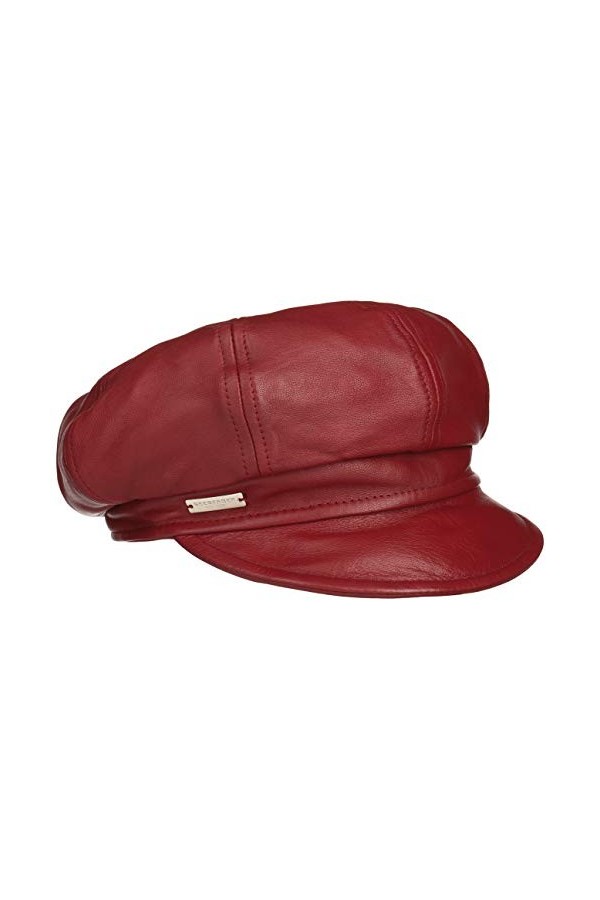 Seeberger Casquette Gavroche en Cuir Casquette Baker Boy Casquette en Cuir L 58-59 cm - Rouge 