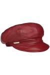 Seeberger Casquette Gavroche en Cuir Casquette Baker Boy Casquette en Cuir L 58-59 cm - Rouge 