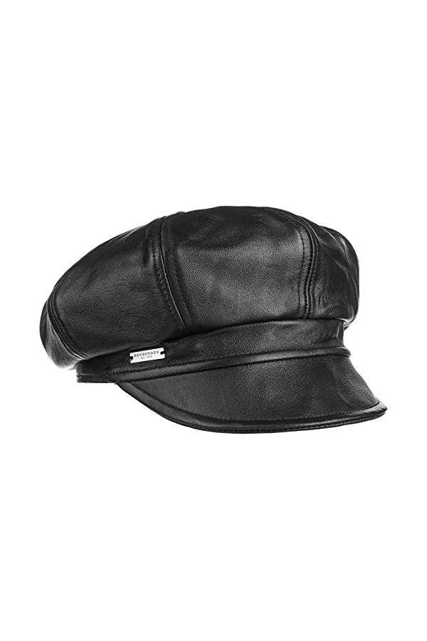 Seeberger Casquette Gavroche en Cuir Casquette Baker Boy Casquette en Cuir L 58-59 cm - Rouge 