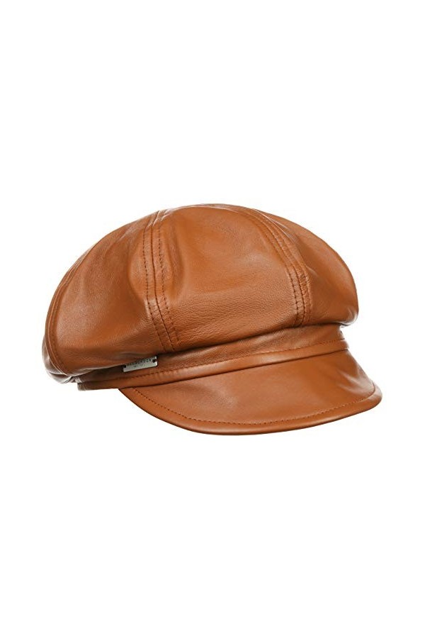 Seeberger Casquette Gavroche en Cuir Casquette Baker Boy Casquette en Cuir L 58-59 cm - Rouge 
