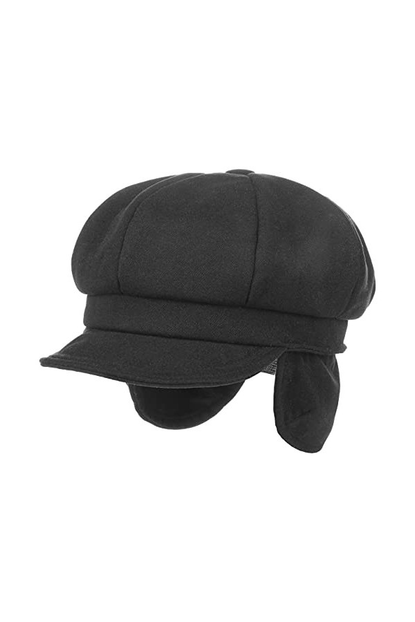 Lipodo Casquette Gavroche avec Oreillettes Soft Femme - pour visière, Bandeau en Cuir Automne-Hiver - M 57-58 cm Noir