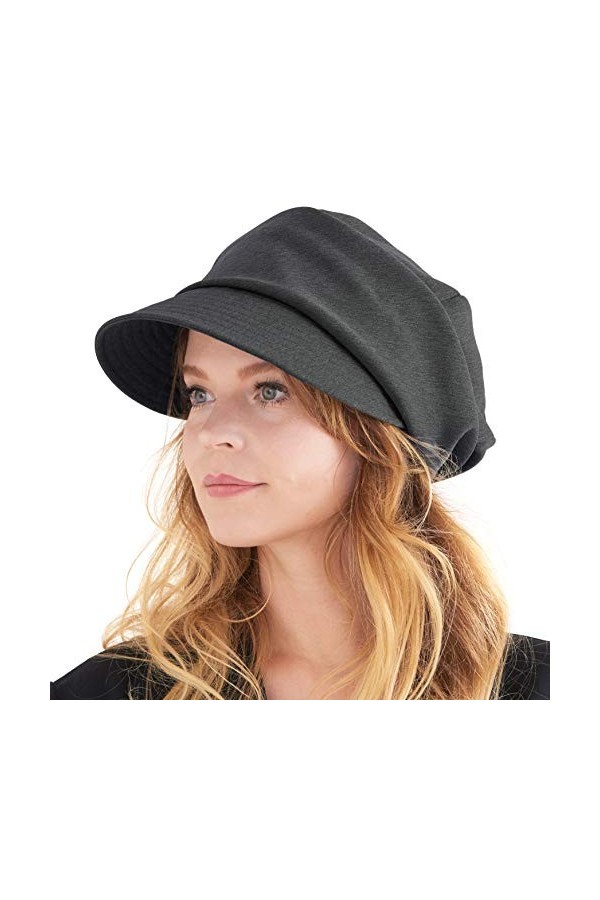 CHARM Casquette Plate Newsboy Larg Femme - Bonnet dhiver Boho Chapeau de Soleil Hipster Homme Noir