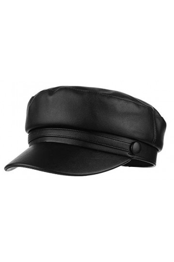La Vogue Casquette Capitale Femme Fille Automne Hiver Chapeau en Cuir Noir Casquette Plate Chapeau Mode Classique Voyage Noi
