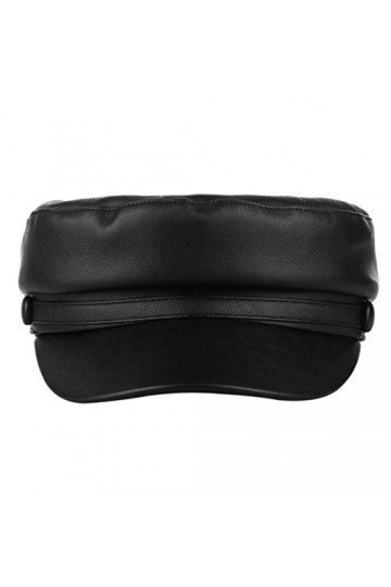 La Vogue Casquette Capitale Femme Fille Automne Hiver Chapeau en Cuir Noir Casquette Plate Chapeau Mode Classique Voyage Noi