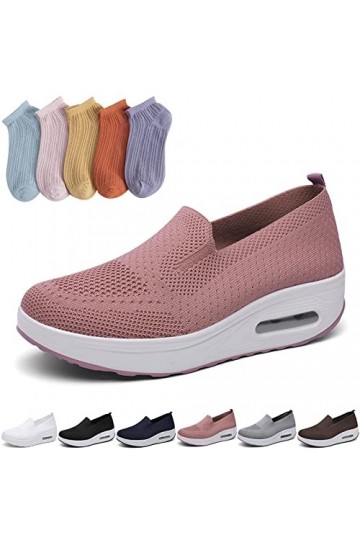 Baskets orthopédiques à plateforme pour femme, chaussures de marche à enfiler avec coussin dair, 5 paires de chaussettes en 