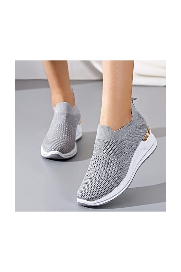 Baskets Mode Femme en Plein air Wedge Sport Running Casual Trainer Chaussures Mesh Chaussures de Fitness Loisirs Respirant Fe