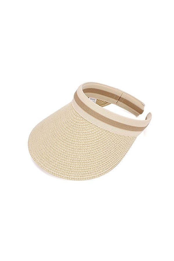 MK MATT KEELY Casquette Ouverte Femme Ete Grand Brim Plage Casquette De Paille, Beige, Taille Unique