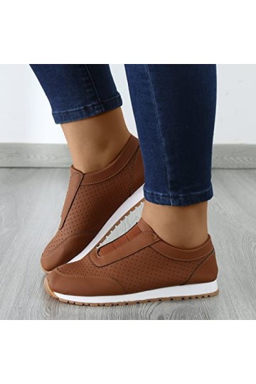 Mode Automne Femmes Baskets Semelle Plate Souple Confortable Usure Couleur Unie Casual Chaussures Femmes Hiver 39, marron, 38