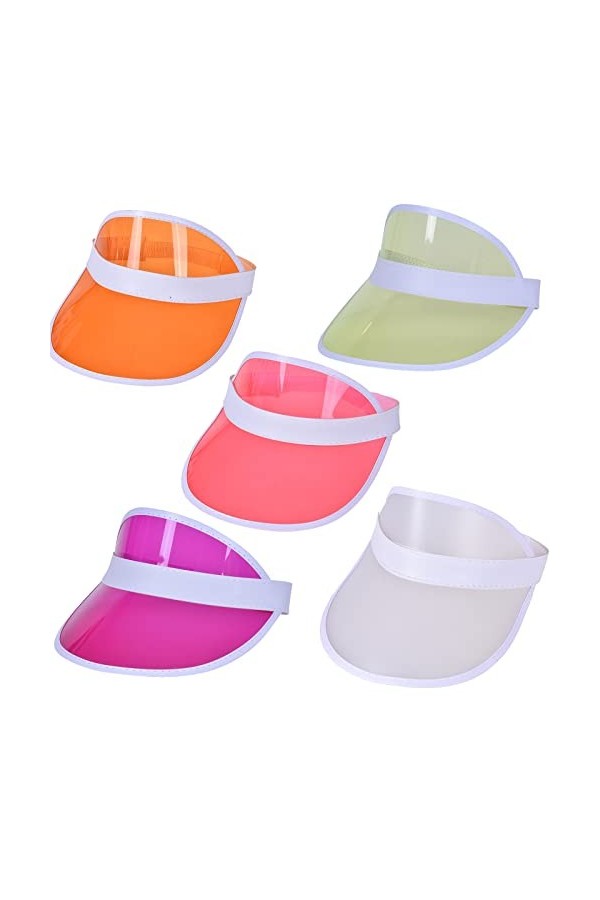 5 Pièces Chapeaux Transparent Plastique, Casquette de Tennis de Plage, Chapeau de Soleil avec Visière de Soleil Transparent, 
